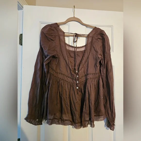 Free People Strangers In Love Square-Neck Peasant Blouse Size L - Picture 3 of 3